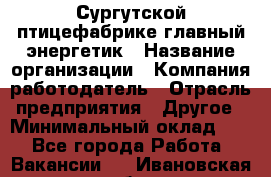 Сургутской птицефабрике главный энергетик › Название организации ­ Компания-работодатель › Отрасль предприятия ­ Другое › Минимальный оклад ­ 1 - Все города Работа » Вакансии   . Ивановская обл.